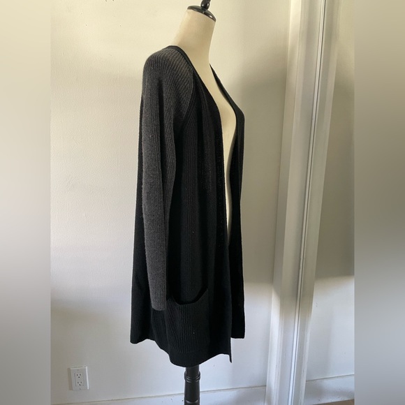 Eileen Fisher Extra Fine Merino Wool Cardigan Sweater Black Gray Size M Longline - Picture 5 of 12